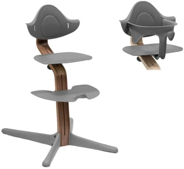 Høy stol eik - valnøtt grå inkl. babysete